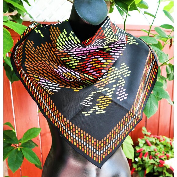 Vintage Fashion Scarf Black Mosaic Floral Design Scarves - Picture 1 of 3